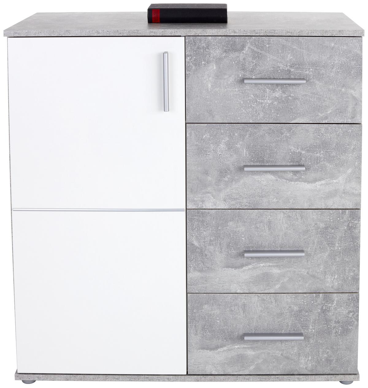 Kommode B 88,2cm Ina Beton Optik/weiß - Weiß/Grau, MODERN, Holzwerkstoff (88,2/95,2/38,3cm)