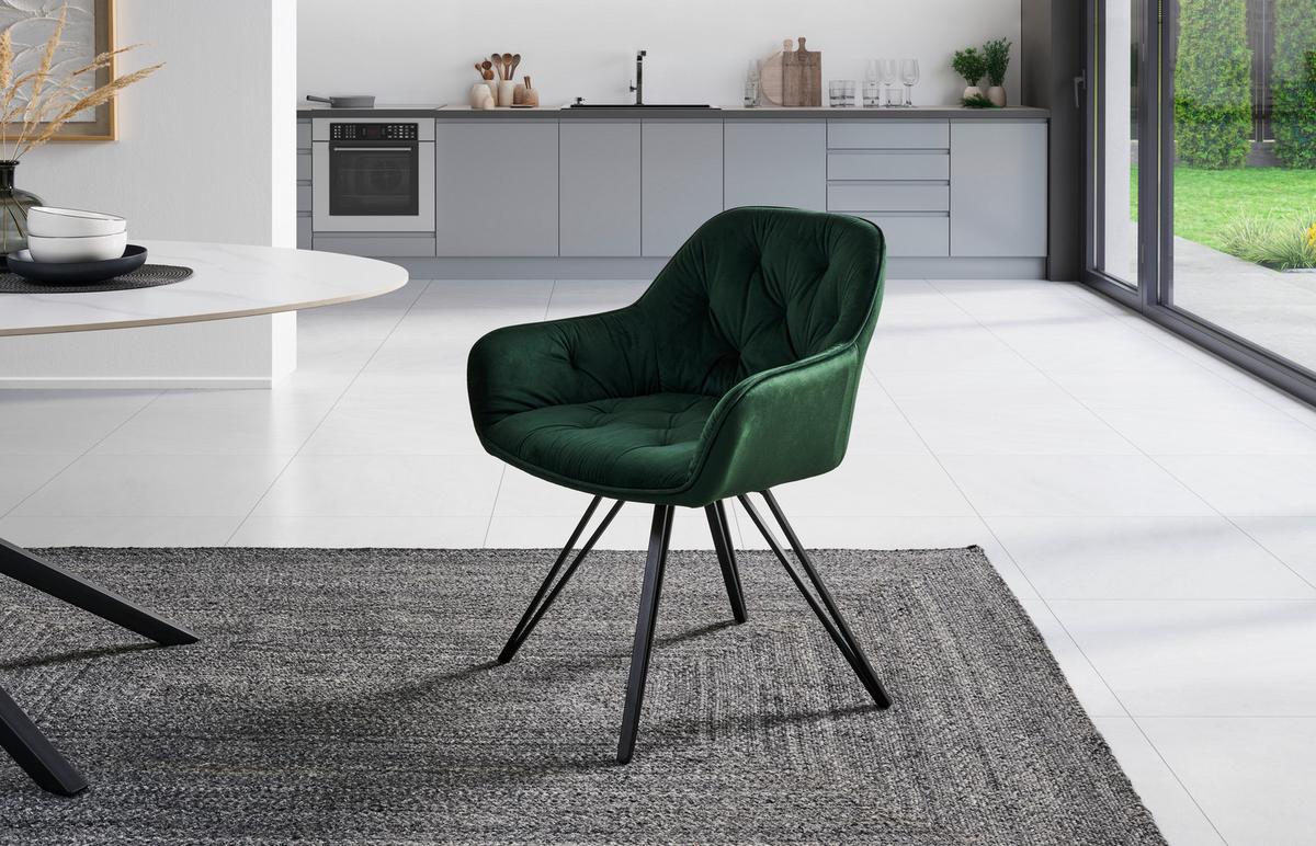 Armlehnstuhl Cardiff Schwarz/dunkelgrün Gepolstert - Dunkelgrün/Schwarz, LIFESTYLE, Holz/Textil (61/82/62cm) - Livetastic