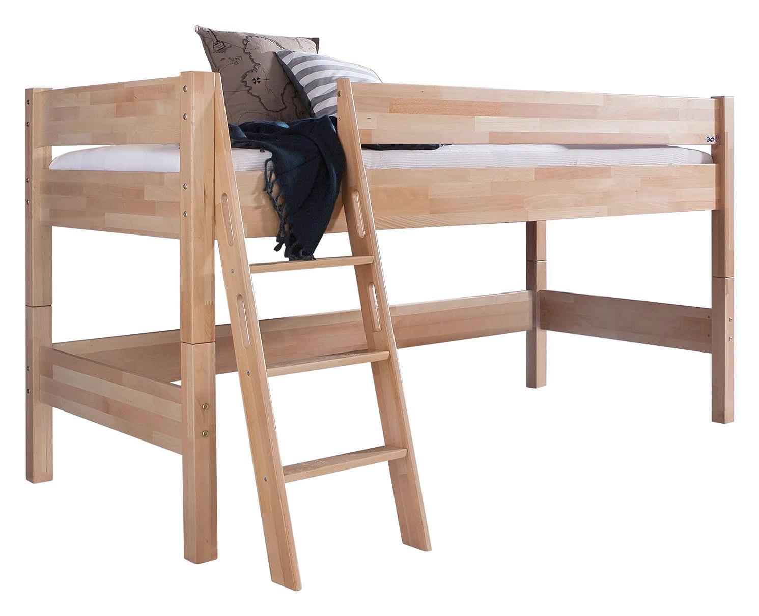 mittelhohes Bett Kim 90x200 Buche Massiv - Naturfarben, Design, Holz (90/200cm)