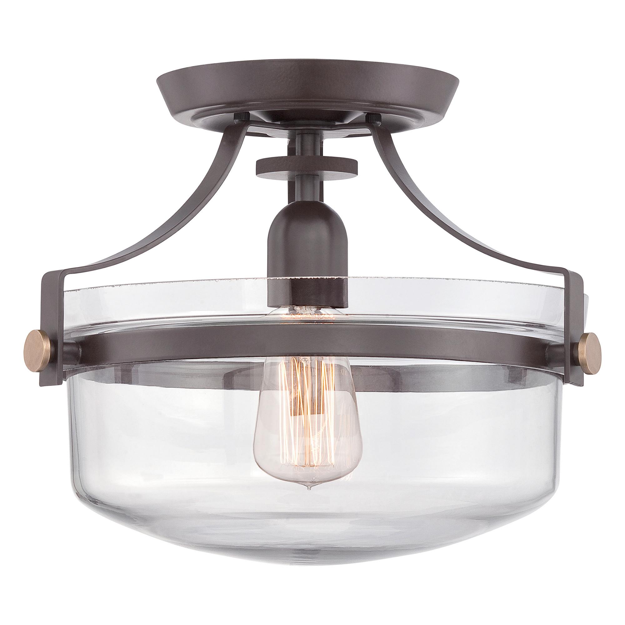 DECKENLEUCHTE QZ-PENN-STATION-F-WT - Dunkelbraun/Bronzefarben, Natur, Glas/Metall (33/26.7cm) - Elstead Lighting
