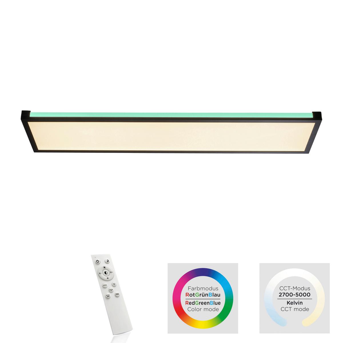 Deckenleuchte Mario L: 100 Cm Rechteckig 2-Flammig Dimmbar - Schwarz, Design, Kunststoff/Metall (100/25/7,1cm)