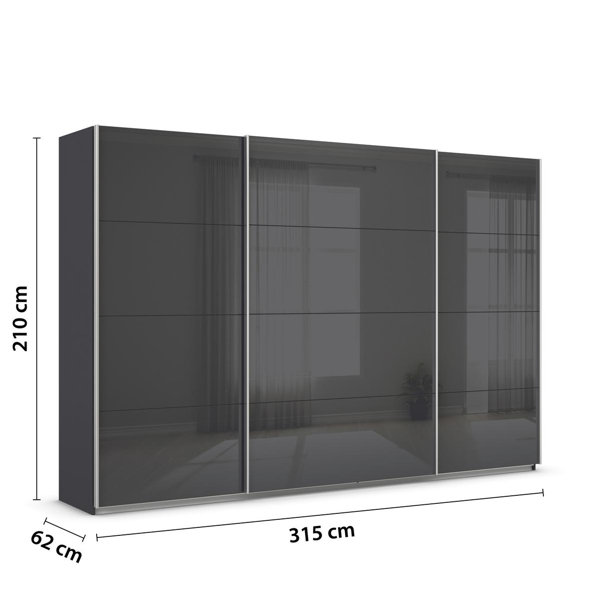 Tolóajtós Szekrény Feldkirch 315/210 Cm - magasfényű antracit/antracit, Modern, faalapú anyag/Üveg (315/210/62cm)