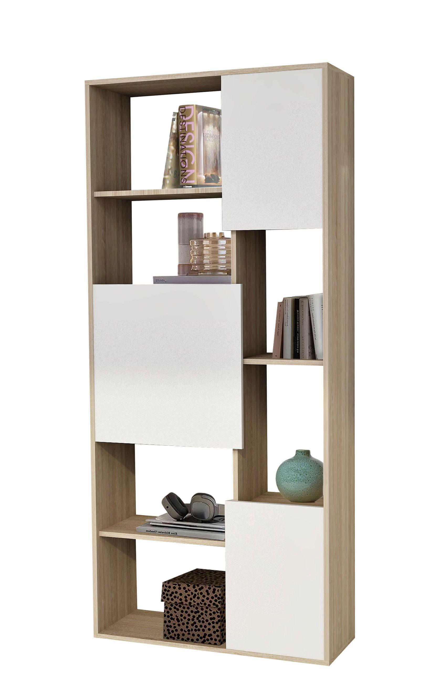 Praktický regál s množstvom úložného priestoru, š: 80 cm - biela s vysokým leskom/dub sonoma, Modern, kompozitné drevo (80/180/29.5cm) - Xora