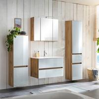 Badmöbel-Set 4-Tlg. inkl. LED Helsinki, Weiß/Eiche - Eichefarben/Weiß, KONVENTIONELL, Glas/Holzwerkstoff (160cm) - Held