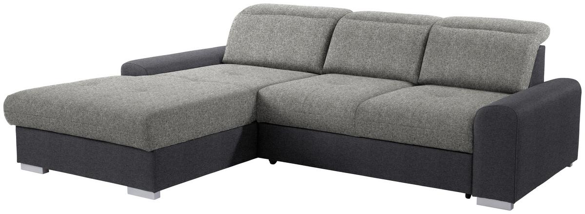 Ecksofa mit Schlaffunktion + Bettkasten Malaga, Webstoff - Dunkelgrau/Silberfarben, KONVENTIONELL, Textil (203/286cm) - Ondega