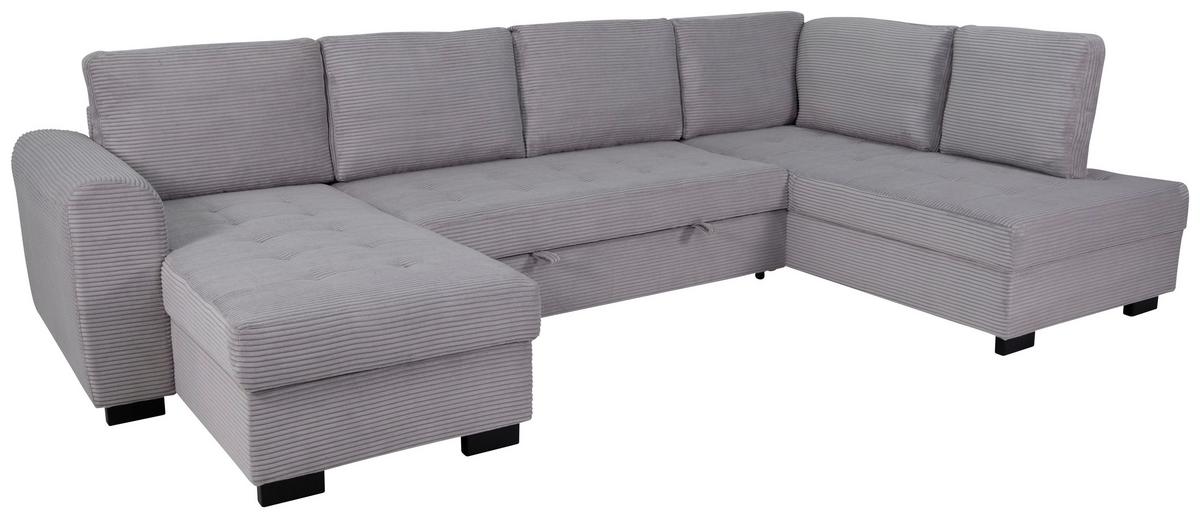 Souprava U MALTE, pravá, světle šedý manšestr - černá/světle šedá, Moderní, textil/plast (155/305/178cm) - Based