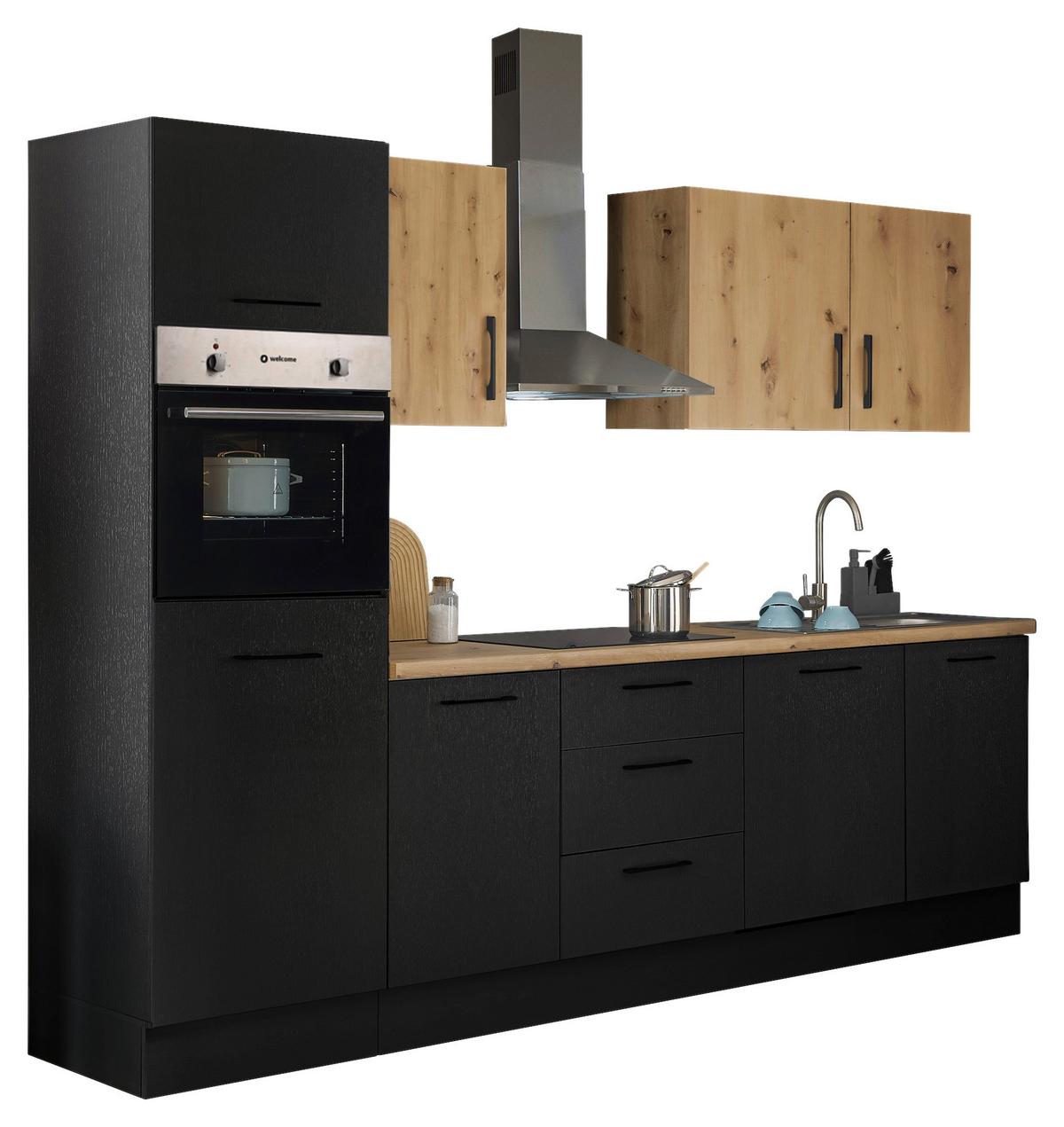 Küchenblock Turin Schwarz/eiche Dekor B: 280 Cm - Schwarz/Eiche Artisan, Basics, Holzwerkstoff (280cm) - MID.YOU