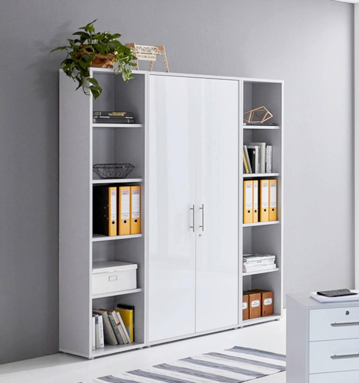 Büro Office Edition Grau/weiß Hochglanz - Weiß Hochglanz/Grau, MODERN, Holzwerkstoff/Metall - MID.YOU