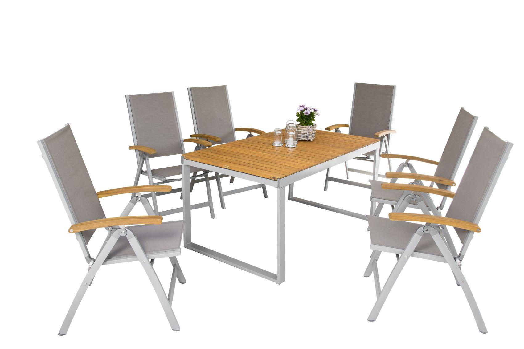 Gartentischgruppe Naxos 7-teilig - Silberfarben/Grau, MODERN, Holz/Textil - Ambia Garden