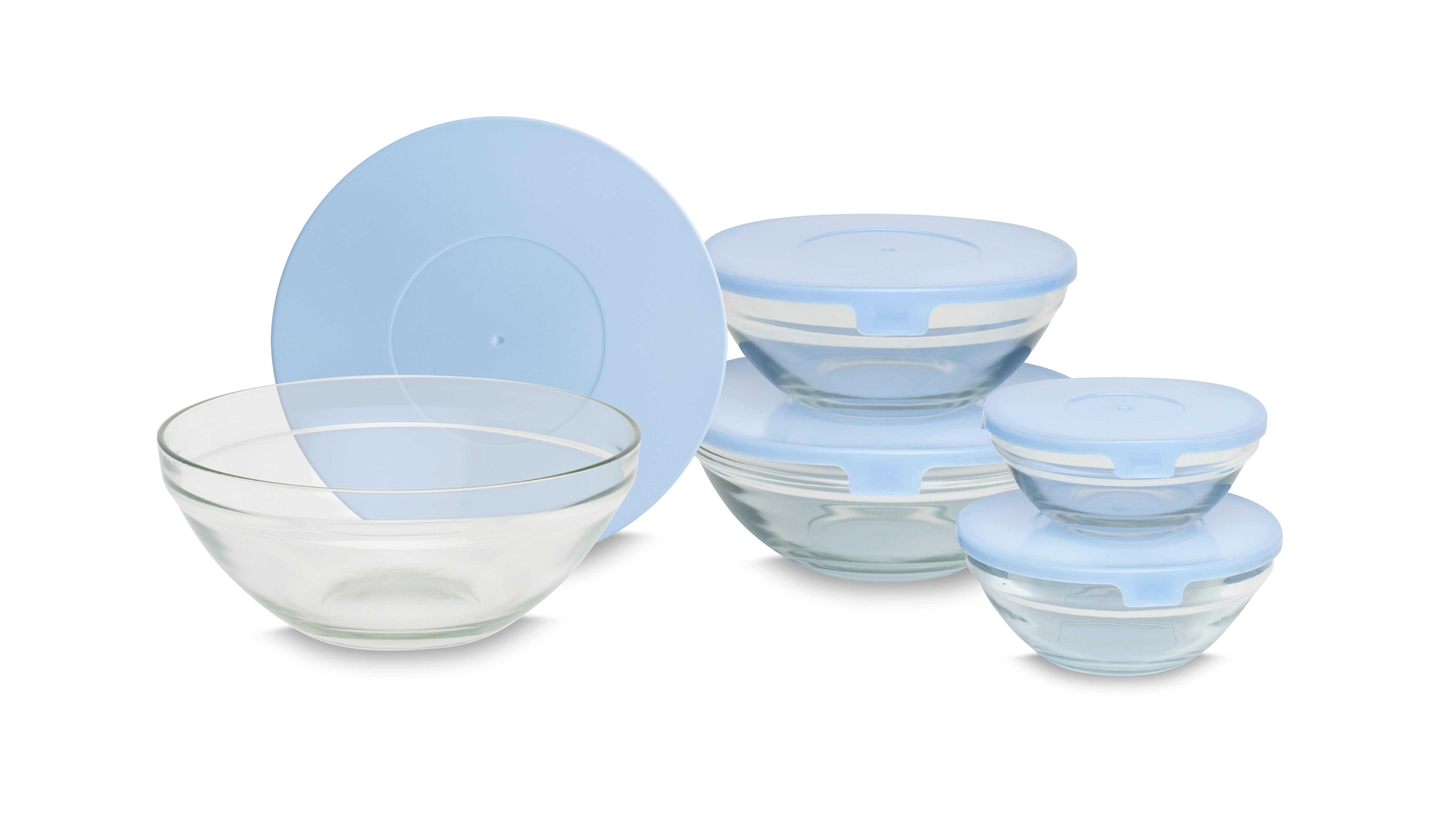 Schüsselset Teodora Aus Glas 5-Tlg. Mit Deckel - Blau/Klar, KONVENTIONELL, Glas/Kunststoff - Luca Bessoni