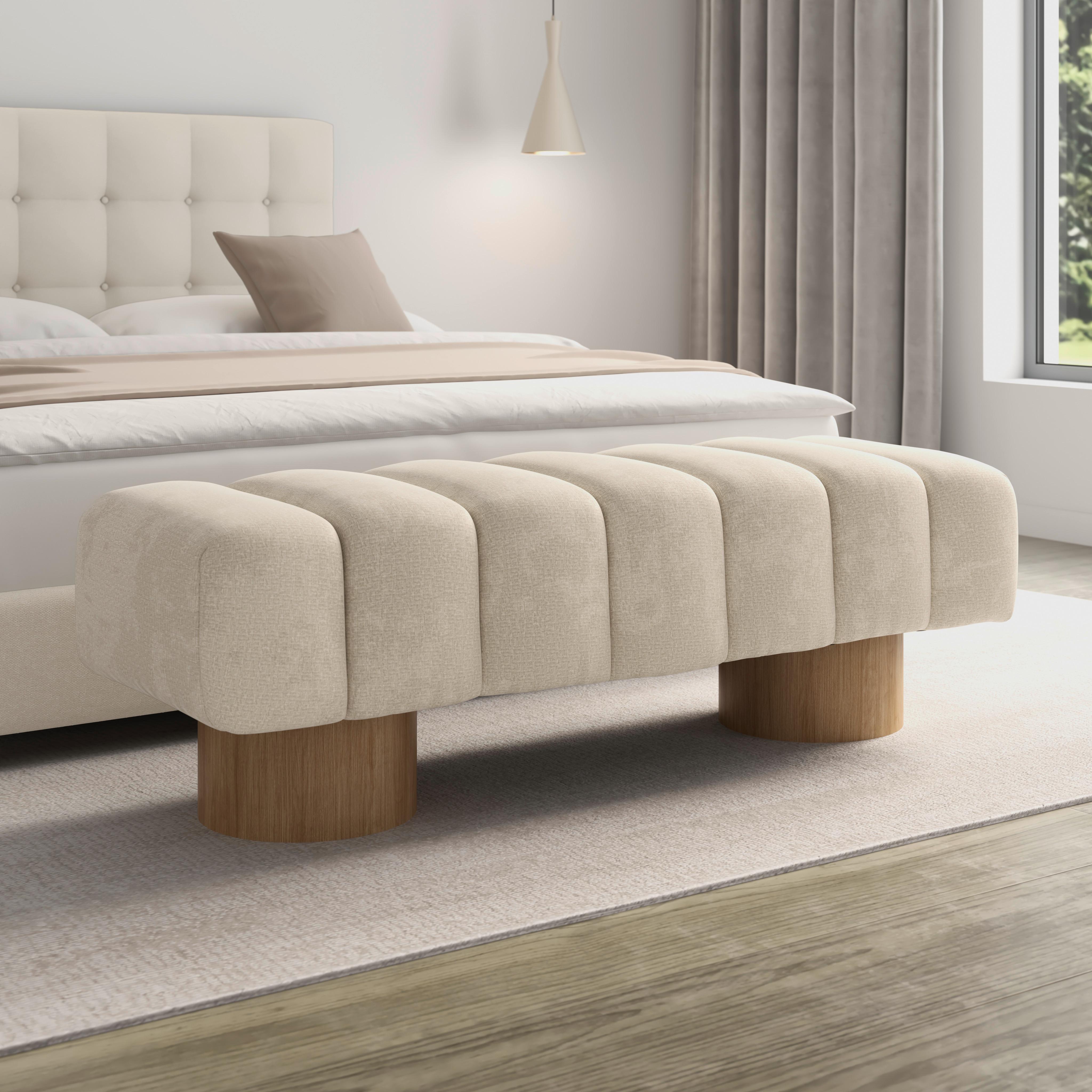 Sedací lavice ALINA, krémová žinylka - krémová/přírodní barvy, Moderní, dřevo/kompozitní dřevo (140/45/45cm) - Bessagi Home