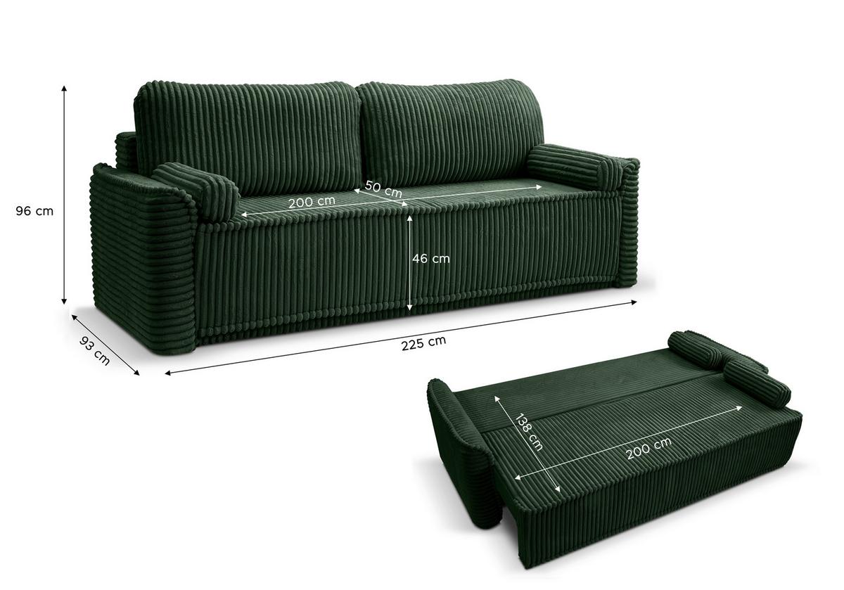 Schlafsofa Grubs Smaragdgrün B: 225cm - Smaragdgrün/Schwarz, Basics, Holz/Textil (225/96/93cm) - MID.YOU