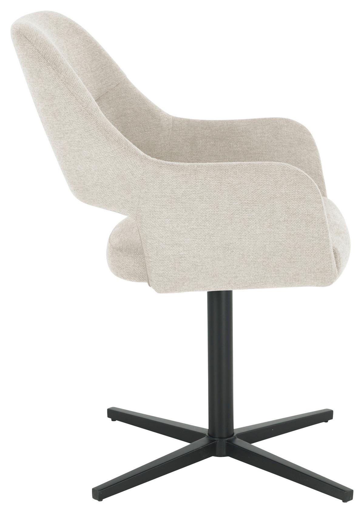 Armlehnstuhl Alexis Leinenoptik Beige, B: 56 cm - Beige/Schwarz, MODERN, Holz/Textil (56/86/63cm) - MID.YOU