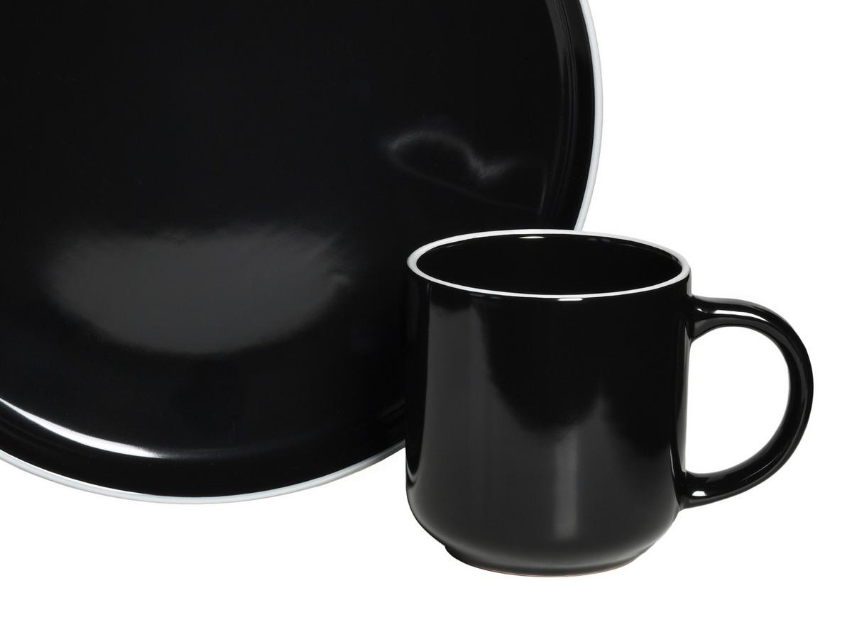 Kombiservice Nordic Gourmet Schwarz, 4 Pers., 16-teilig - Schwarz Hochglanz/Weiß, Basics, Keramik - Creatable