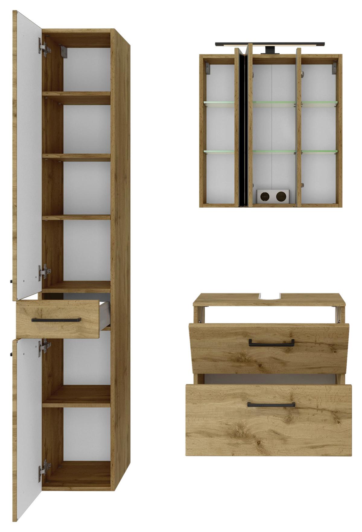 Badmöbel-Set Manchester B: 90 cm Eiche Wotan Dekor - Eichefarben, MODERN, Holzwerkstoff (90cm) - Held