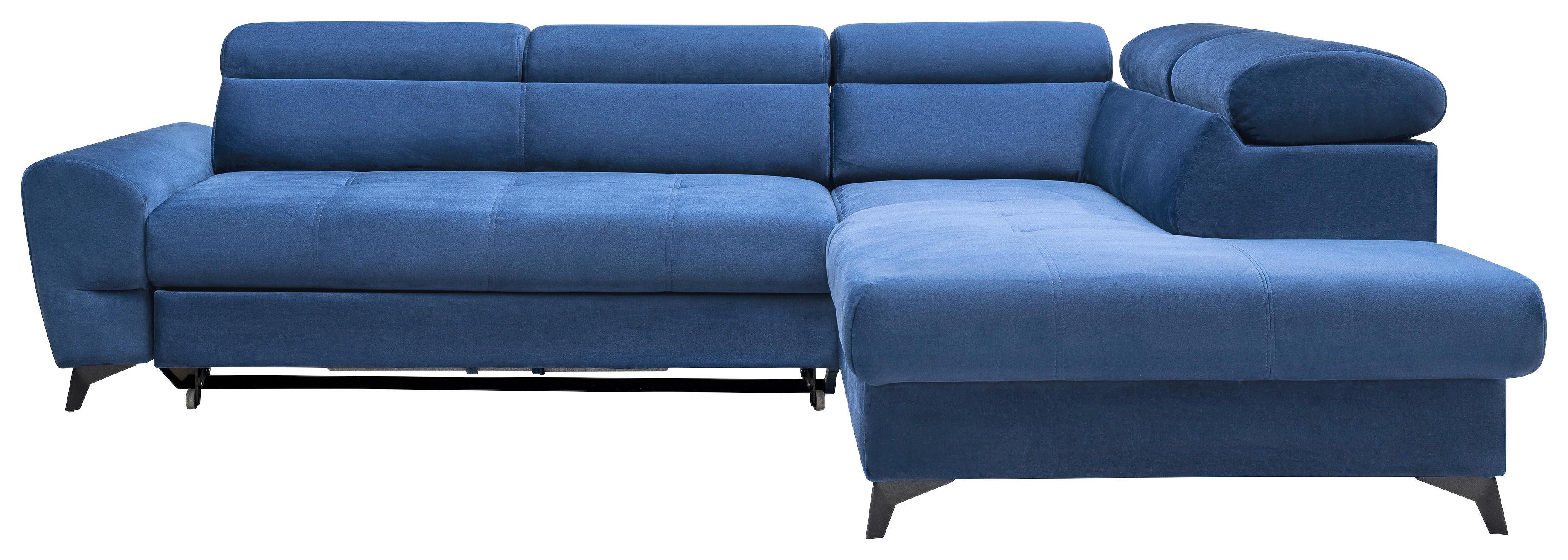 Ecksofa Mit Bettkasten Swan + Bettfunktion Blau Velours - Blau/Schwarz, MODERN, Textil (272/212cm) - MID.YOU