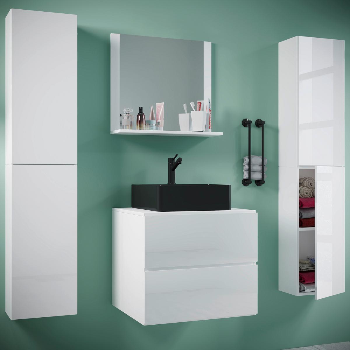 Badezimmer Lendas Bl Xl - Schwarz/Weiß, MODERN, Glas/Keramik (127cm) - MID.YOU