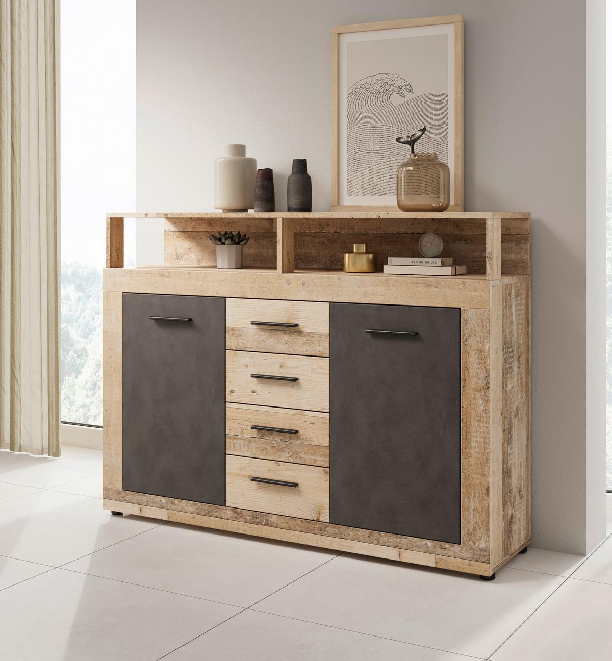 Kommode Lupo Eiche Dekor Anthrazit B: 119 Cm - Eichefarben/Anthrazit, Design, Holzwerkstoff (119/96/32cm) - MID.YOU