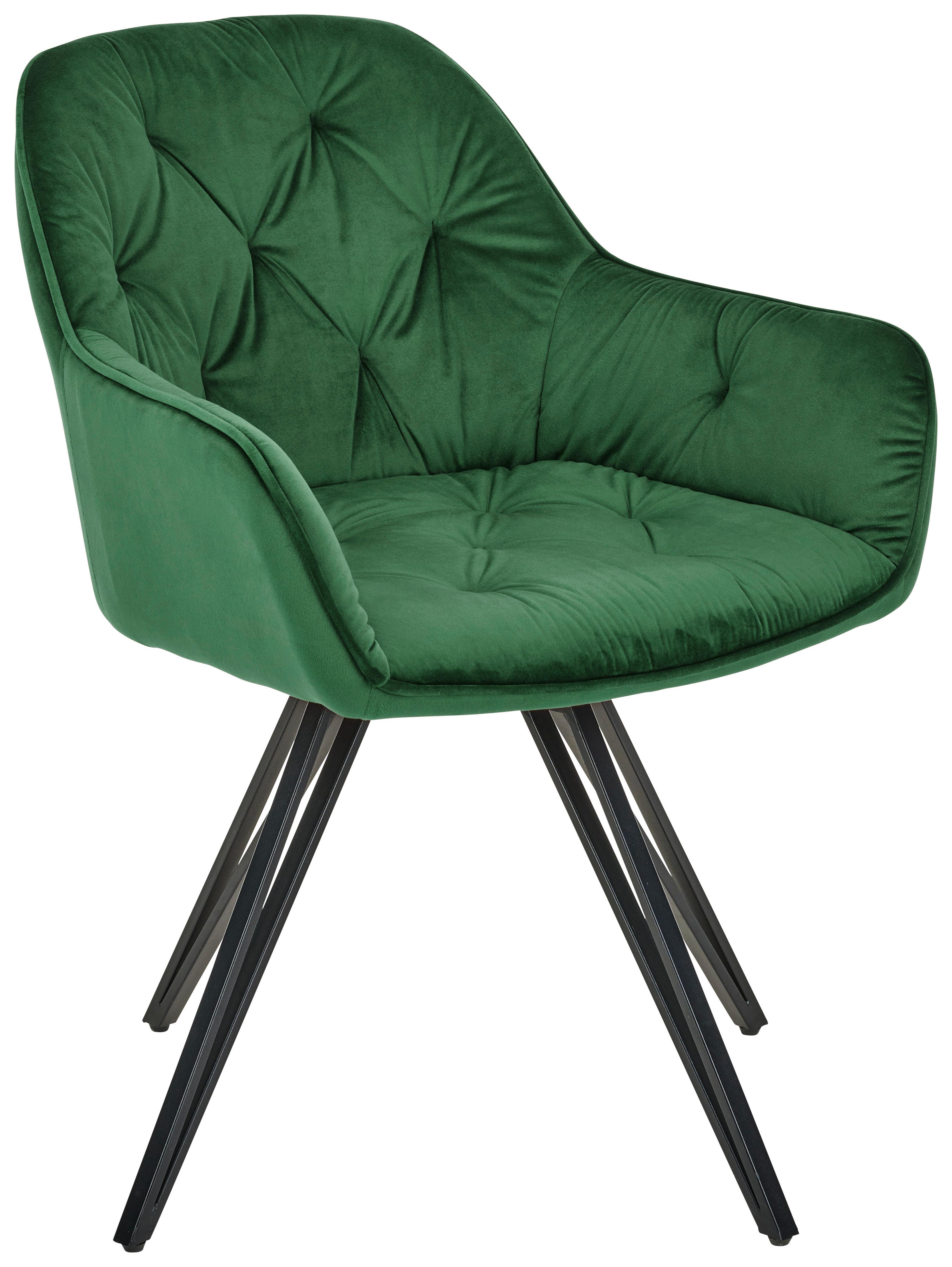 Armlehnstuhl Cardiff Schwarz/dunkelgrün Gepolstert - Dunkelgrün/Schwarz, LIFESTYLE, Holz/Textil (61/82/62cm) - Livetastic