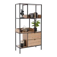 Regál QUEENS - čierna/prírodná farba, Modern, kov/kompozitné drevo (90/170/40cm) - Mömax
