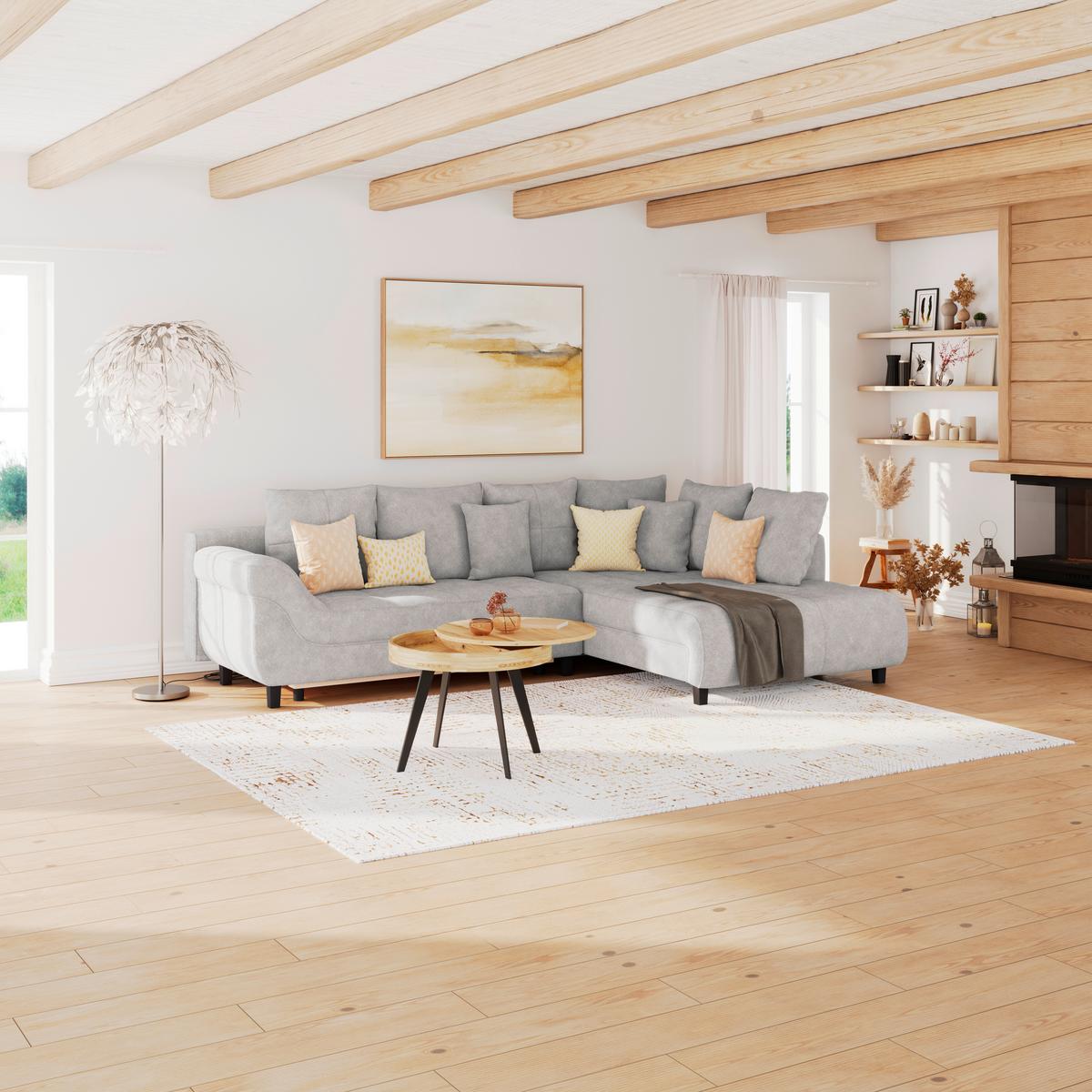 Ecksofa Mendoza - Silberfarben/Schwarz, Design, Textil (309/197cm) - Ondega