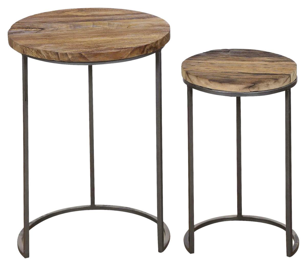 Beistelltisch 2-tlg. Jaron Naturfarben/mangoholz/schwarz - Schwarz/Naturfarben, MODERN, Holz/Metall (40/30x60/50cm) - MID.YOU