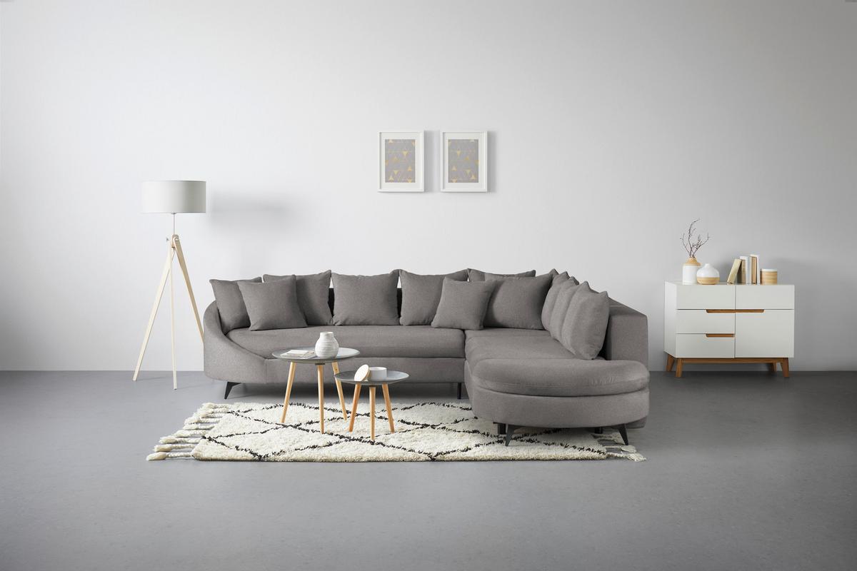 Rohová sedačka AXEL, pravá, grafitová žinylka - černá/barvy grafitu, Moderní, kov/textil (291/250cm) - Mömax