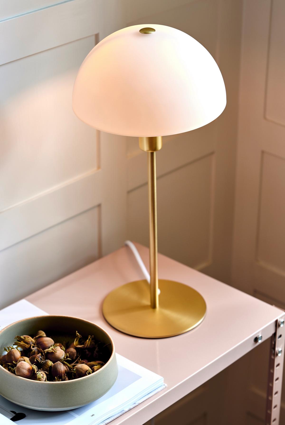 Tischleuchte Ellen Weiß Goldfarben D: 20 Cm - Messingfarben/Goldfarben, Basics, Glas/Metall (20/41,5cm) - Nordlux