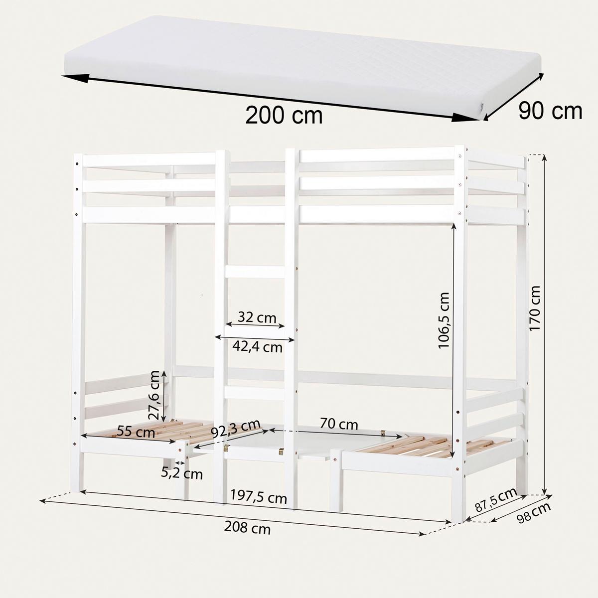 Etagenbett Eco Dream Jumbo Weiß, Lf: Ca. 90x200 Cm - Weiß, MODERN, Holz (90/200cm) - MID.YOU