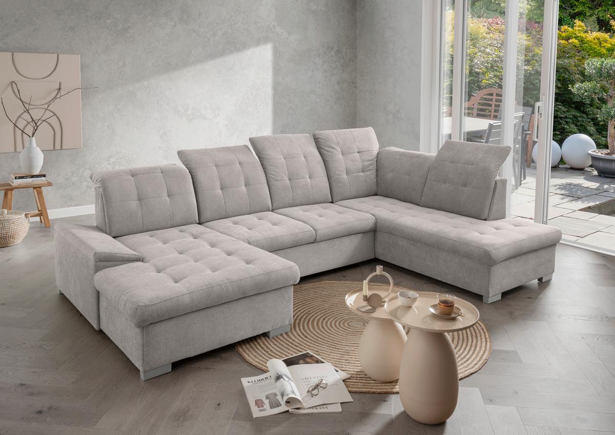 Wohnlandschaft Zira Grau U: 169x330x212cm - Chromfarben/Grau, MODERN, Textil (169/330/212cm) - Livetastic