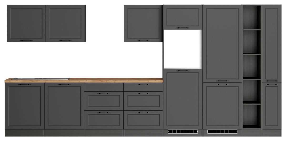Küchenzeile Meran Ohne Geräte B: 420 Cm Grau/eiche Dekor - Eiche Wotan/Grau, LIFESTYLE, Holzwerkstoff (420cm) - Held