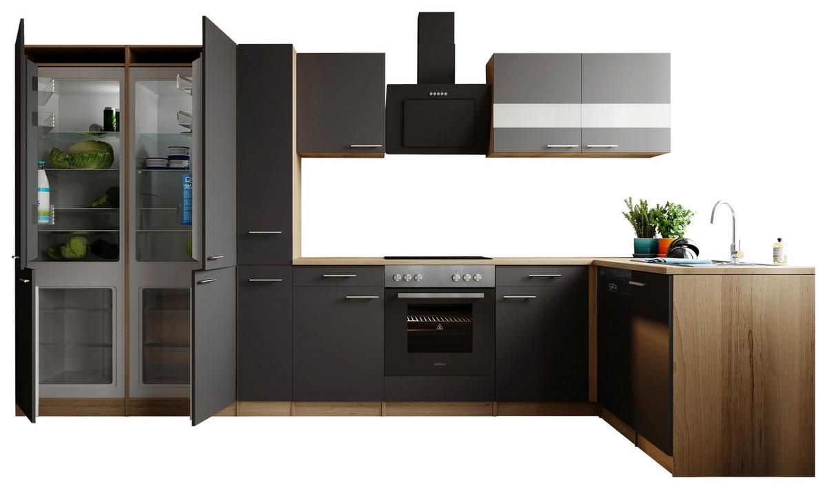 ECKKÜCHE Merle, Grau S: 370x172 cm - Eichefarben/Grau, Trend, Holzwerkstoff (370/172cm) - Respekta