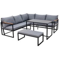Loungegarnitur 3-tlg. Catania Stahl/holz/textil Mit Kissen - Schwarz/Grau, MODERN, Glas/Holz (206/206cm) - Beldano