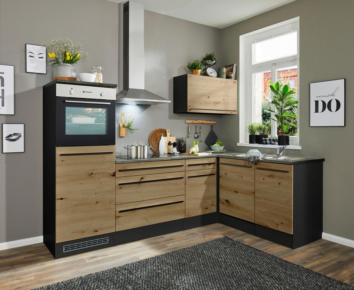 Eckküche Jazz 6 mit Geräten 260x175 Anthrazit/Eiche Dekor - Anthrazit/Eiche Artisan, KONVENTIONELL, Holzwerkstoff (260/175cm) - MID.YOU