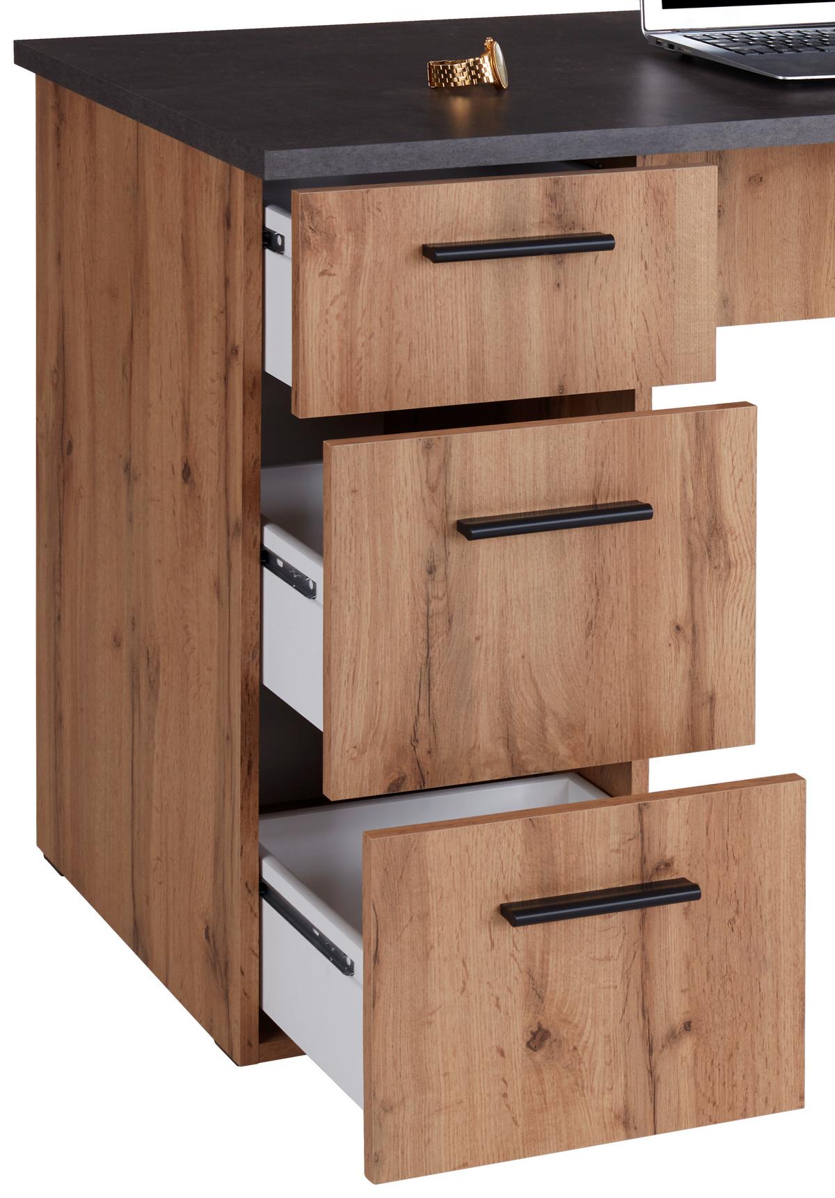 Psací stůl TEN - barvy dubu/barvy hliníku, Moderní, kompozitní dřevo/plast (138/76/60cm)