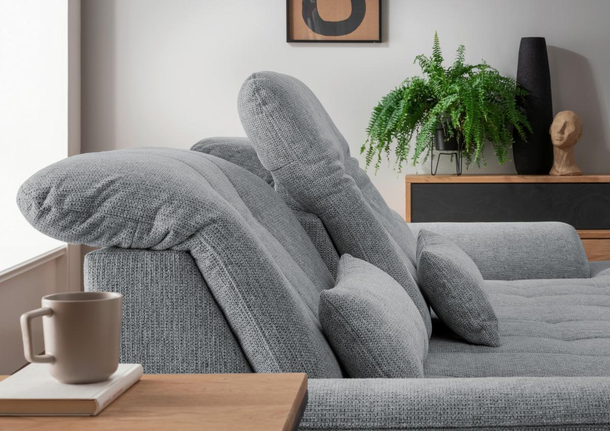 Ecksofa mit Bettkasten Rigatti Silberfarben 314x184cm - Chromfarben/Anthrazit, MODERN, Textil (314/184cm) - Livetastic