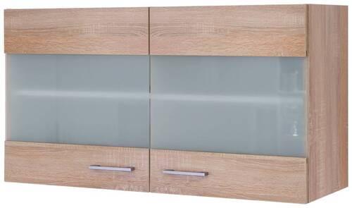 Küchenoberschrank Samoa 100 cm Eiche Dekor 2 Drehtüren + Glas - Weiß/Sonoma Eiche, KONVENTIONELL, Holzwerkstoff (100/54,8/32cm)