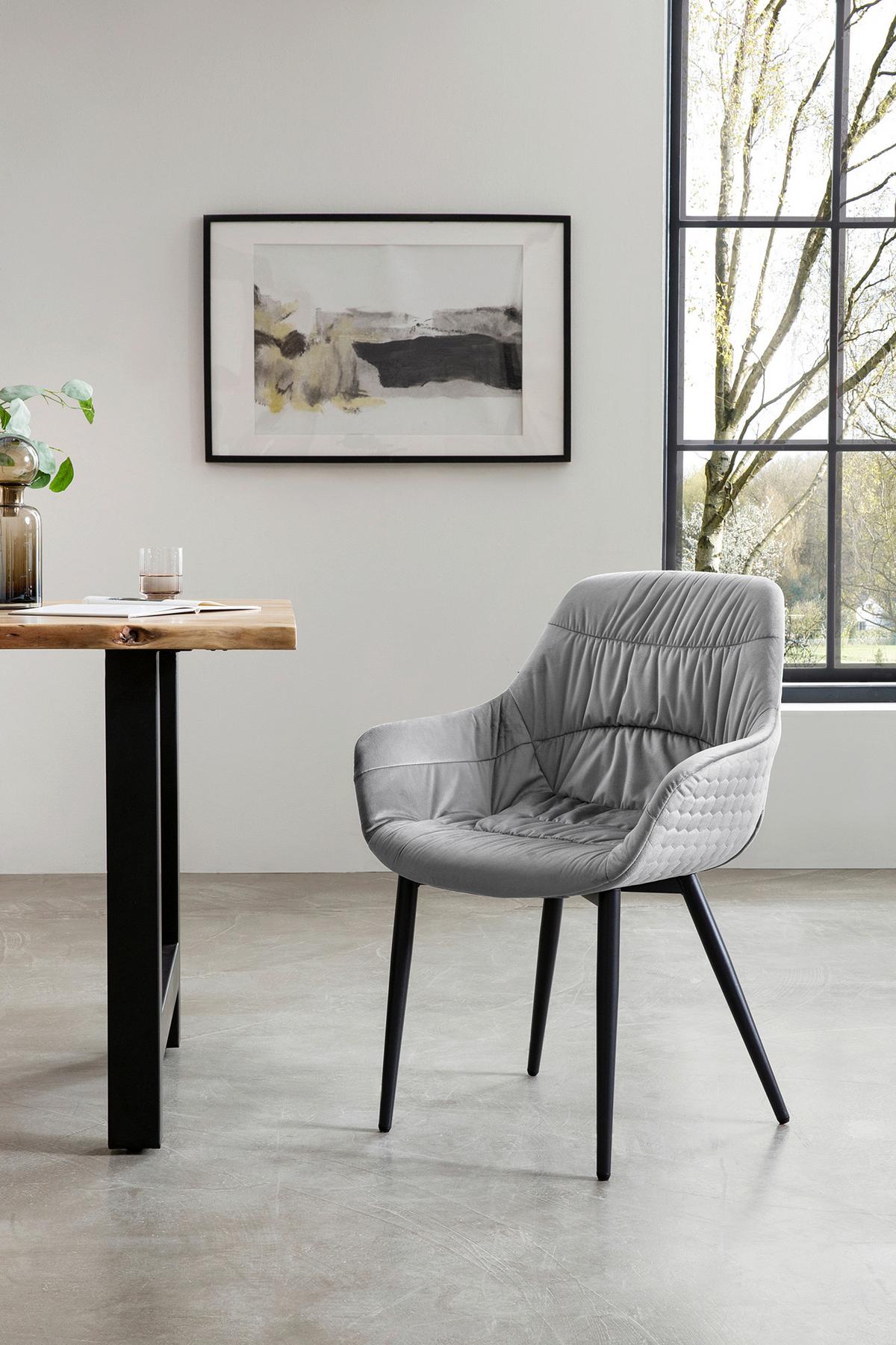 Tischgruppe Akazie Massiv/hellgrau 5--Teilig - Hellgrau/Naturfarben, MODERN, Holz/Textil (160/85/76,5cm) - Livetastic