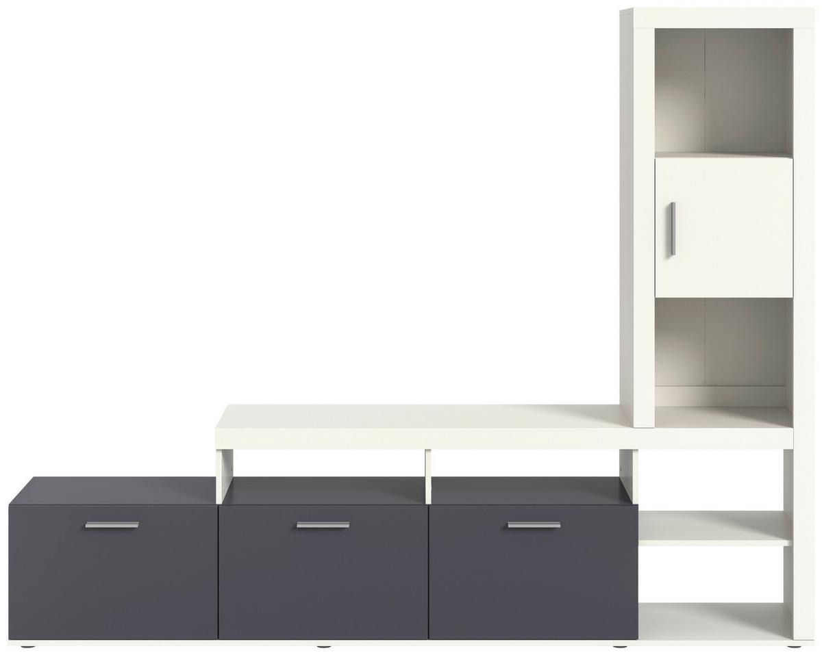 Obývacia stena JACKY - biela/antracitová, Modern, kompozitné drevo/plast (230/184/37cm) - Mömax