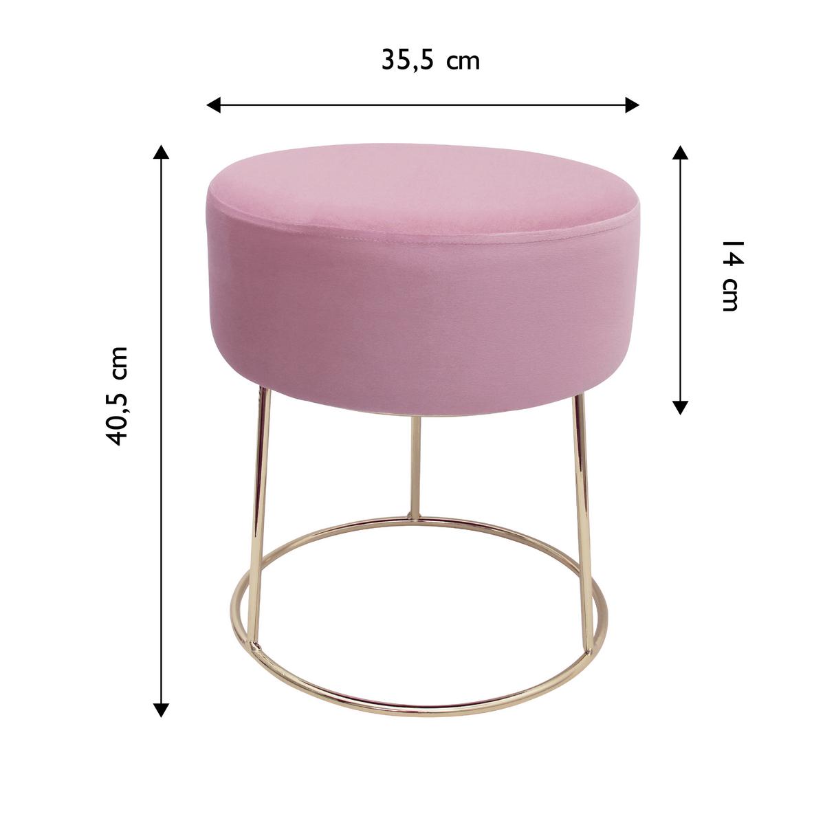Hocker Marilyn Samt Rosa Sitz Gepolstert H: 40,5 cm - Goldfarben/Rosa, Design, Textil (35,5/40,5/35,5cm) - Echtwerk