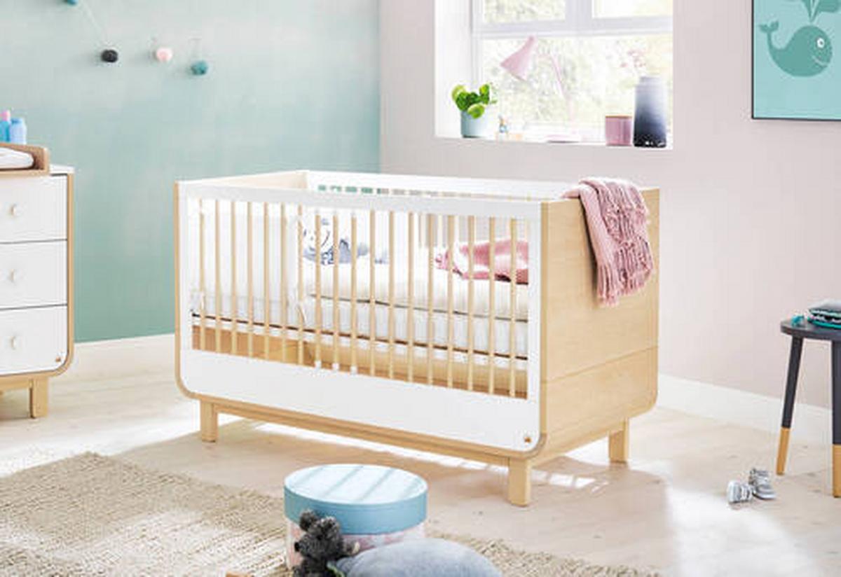 Gitterbett 110043 Round - Ahornfarben/Weiß, Design, Holzwerkstoff (145/90/75cm) - Pinolino