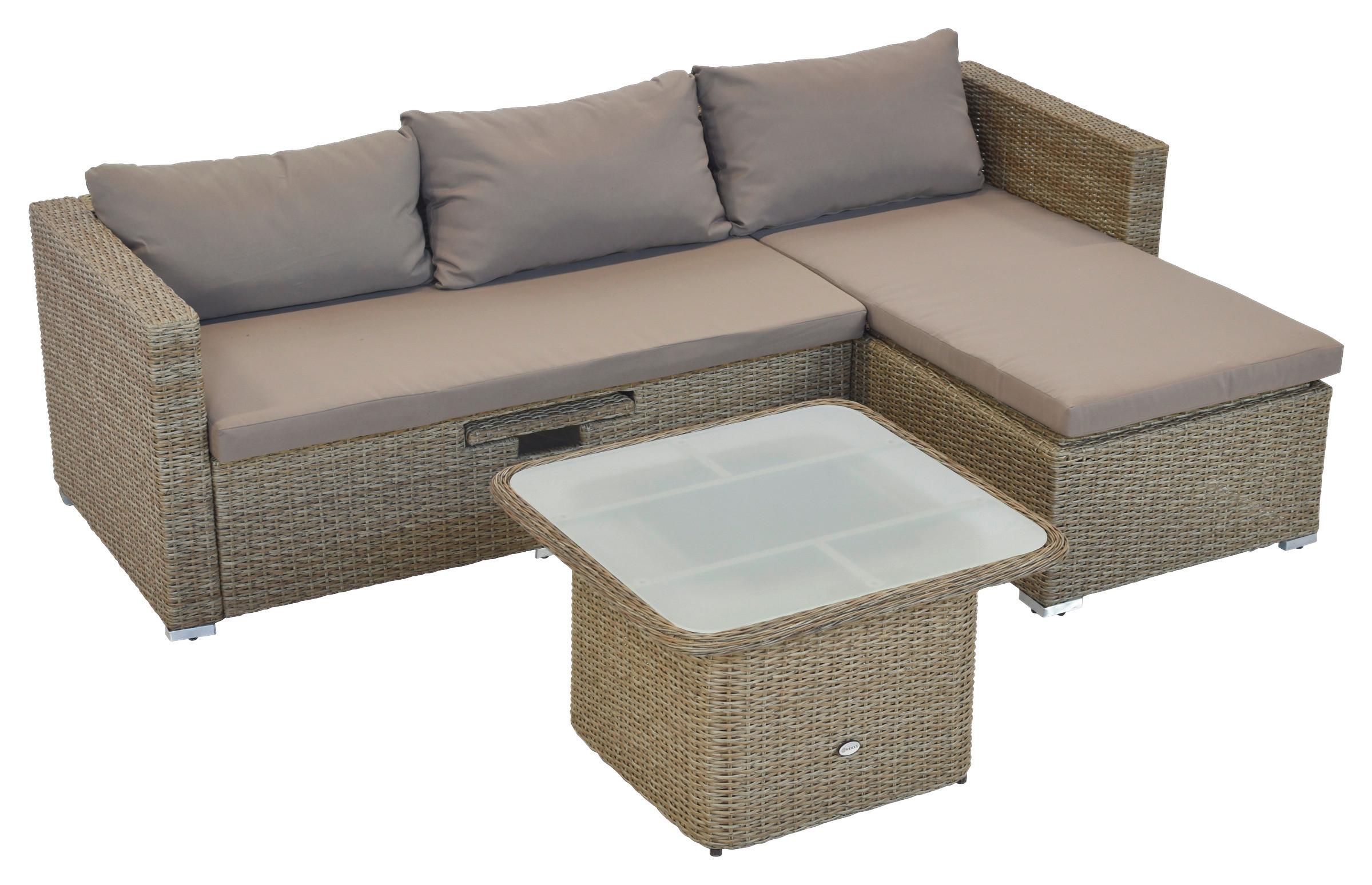 Loungegarnitur Veneto Set - Naturfarben, MODERN, Glas/Kunststoff (215/140cm) - Gardenson