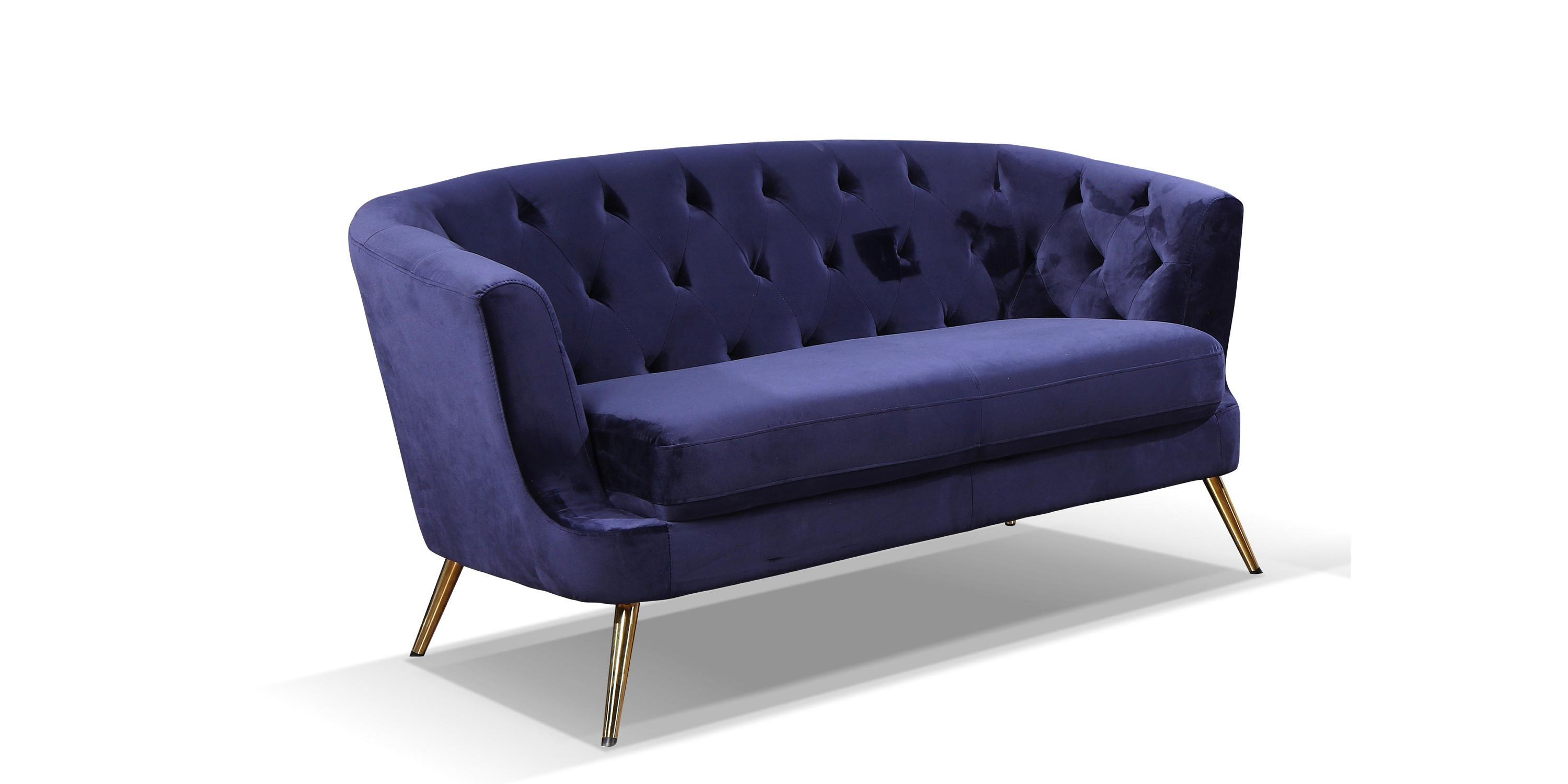 2-Sitzer-Sofa Lita Blau Samt - Blau/Goldfarben, MODERN, Textil/Metall (150/78/83cm) - Ti'me