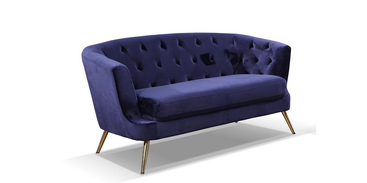 2-sitzer-sofa Lita Blau Samt - Blau/Goldfarben, MODERN, Textil/Metall (150/78/83cm) - Ti'me