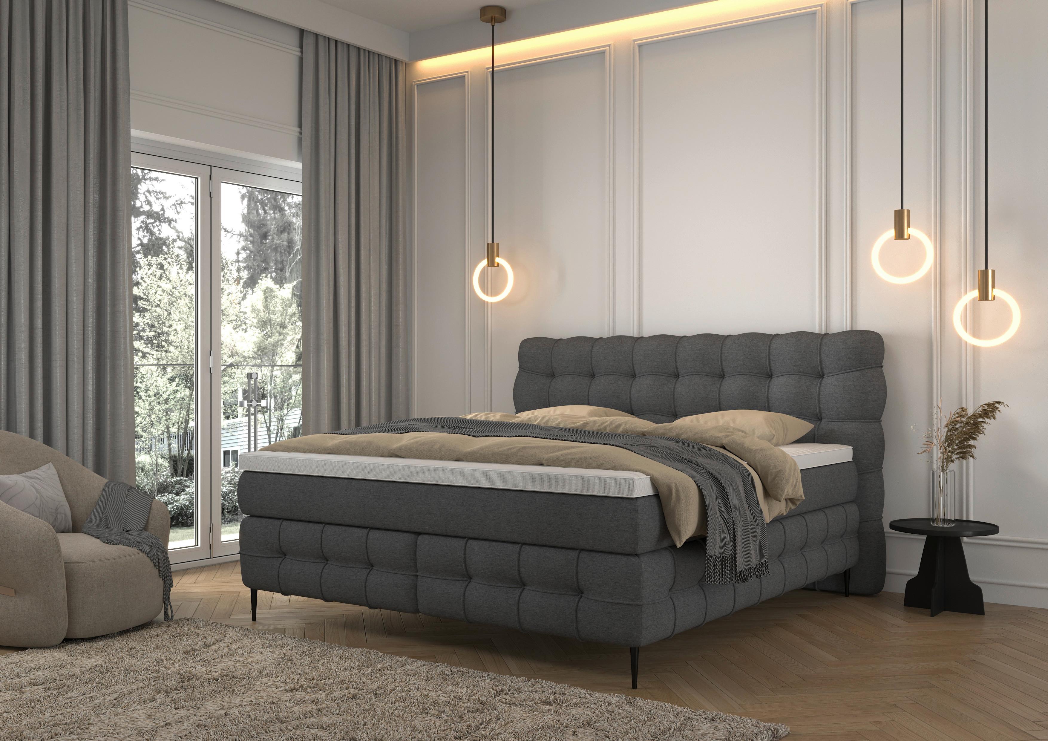 Boxspring- Ágy Scarlett 180/200 Cm - szürke, Konventionell, faalapú anyag/textil (180/200cm)