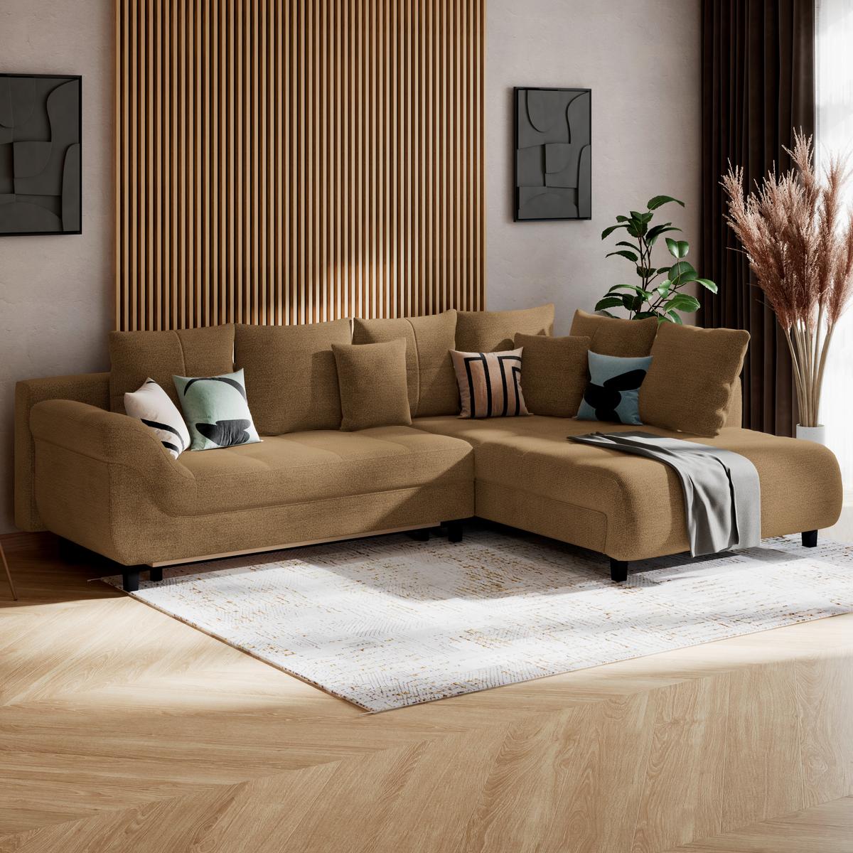 Ecksofa Mit Schlaffunktion Mendoza New Chenille 309x197cm - Rostfarben/Schwarz, KONVENTIONELL, Textil (309/197cm) - Ondega