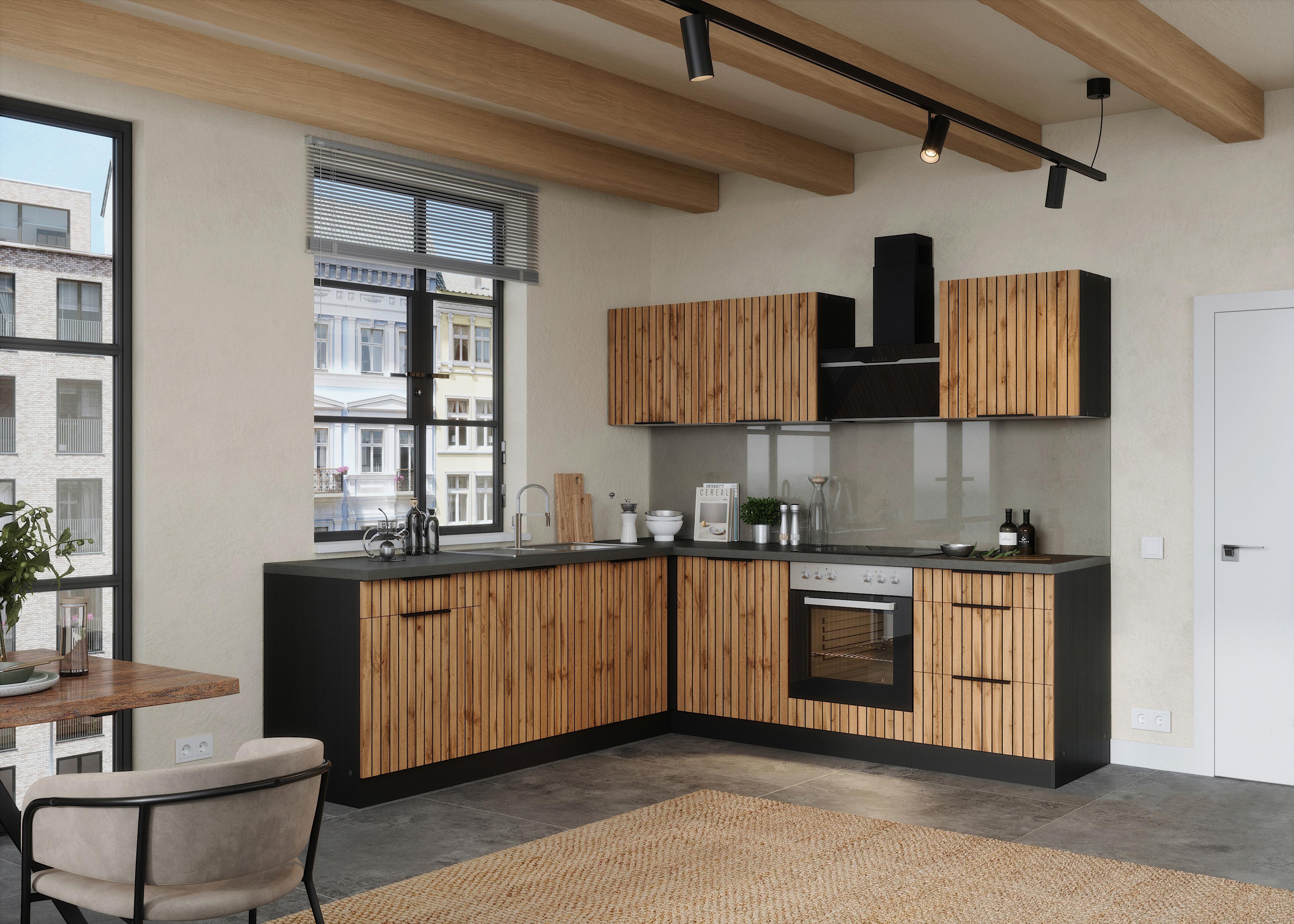 Eckküche Liverpool Graphit/ Eiche Dekor S: 240x240 cm - Schieferfarben/Eiche Wotan, Basics, Holzwerkstoff (240/240cm) - Held