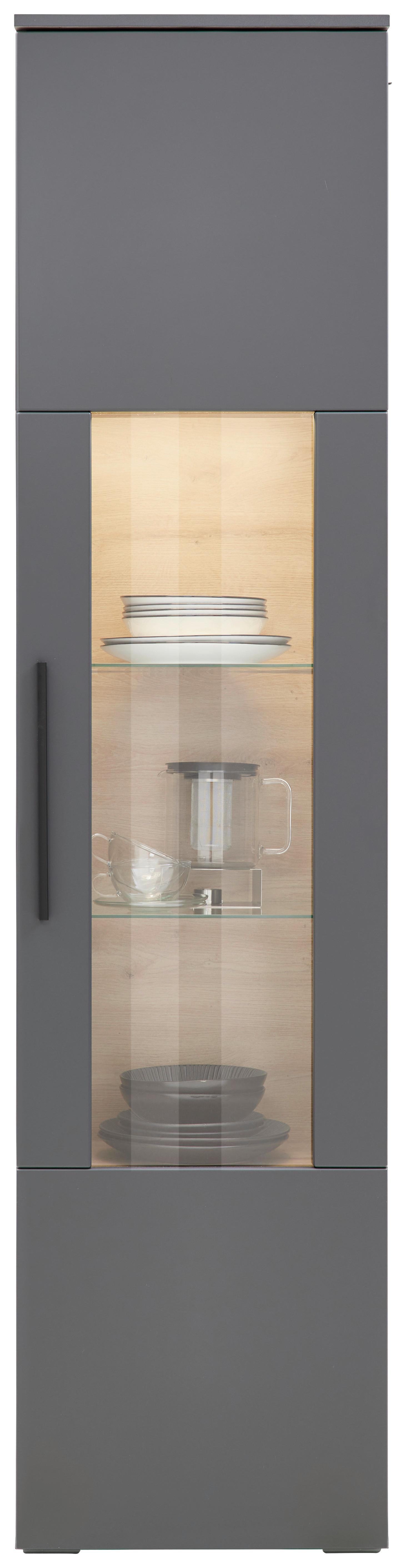 Vitrine Atlanta B: 50,1 cm Grau/Eiche Dekor - Eichefarben/Silberfarben, MODERN, Glas/Holzwerkstoff (50,1/203,2/37,2cm)
