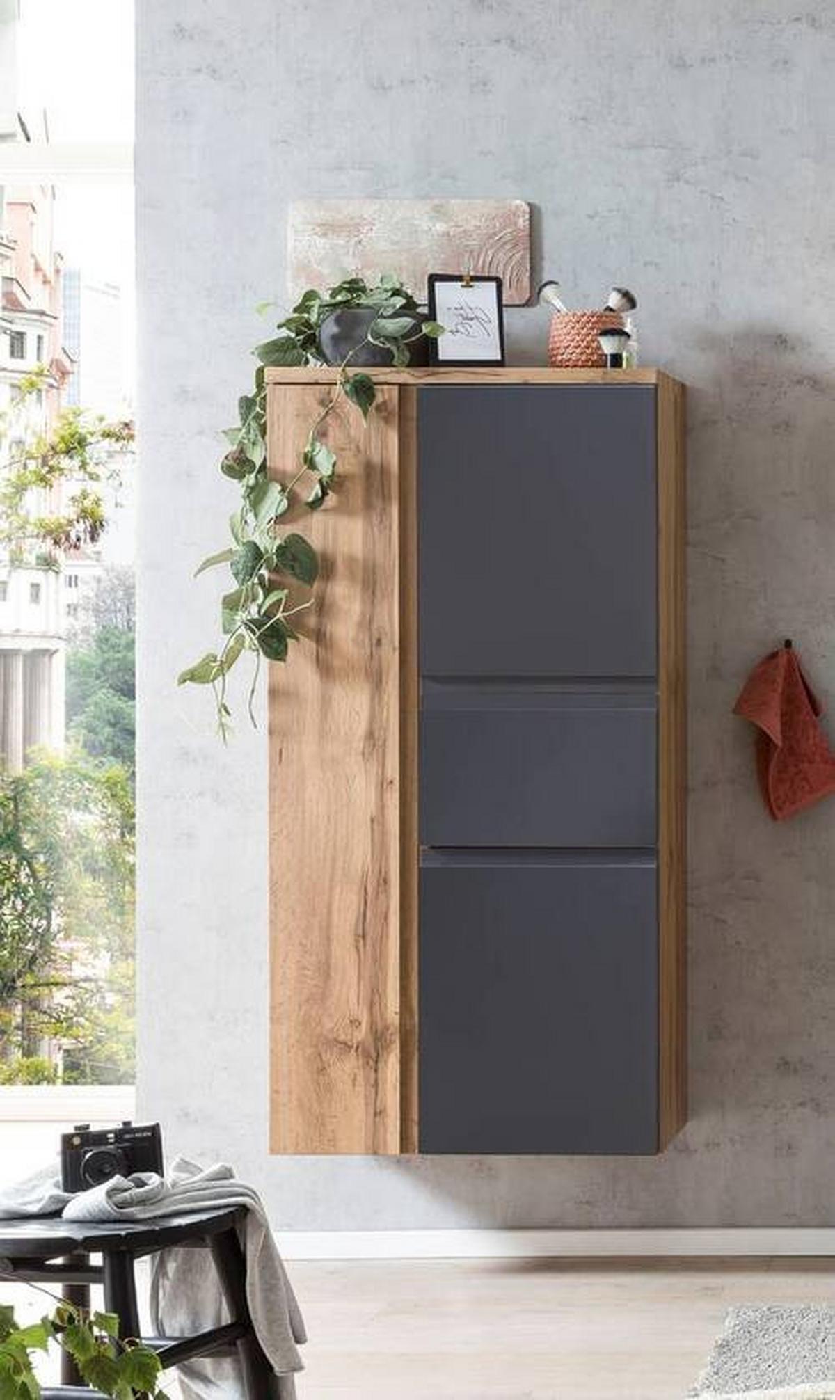 Midischrank Varese B: 65 Cm Grau/eiche Wotan - Silberfarben/Eiche Wotan, MODERN, Holzwerkstoff (65/130/35cm) - Held