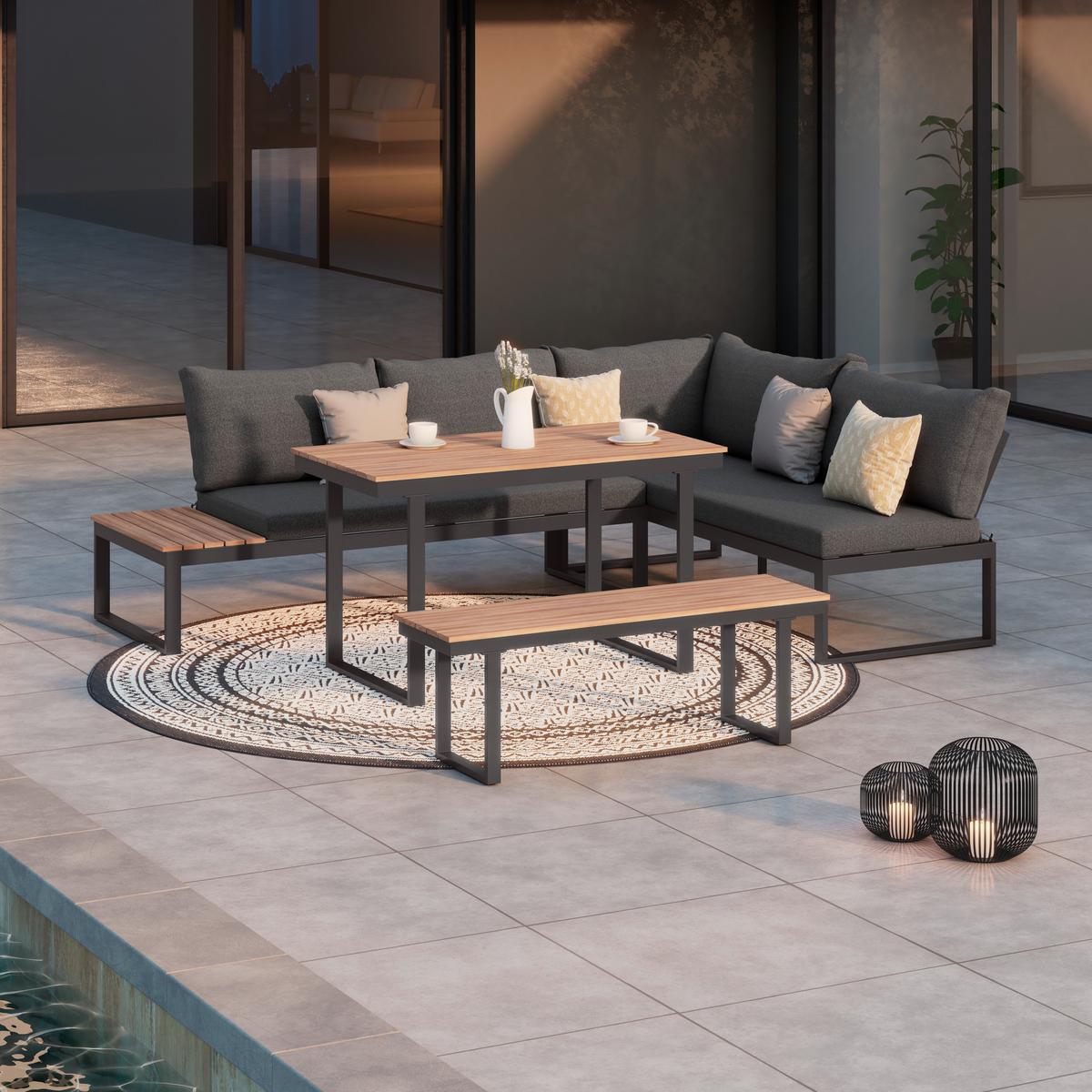 Loungegarnitur Bern Metall/kunststoff Mit Kissen - Dunkelgrau/Anthrazit, MODERN, Kunststoff/Textil (254/184cm) - Beldano